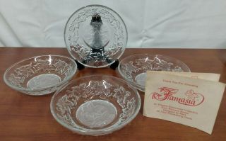 Princess House W Booklet Fantasia Elegant Glass Frosted 5 1/2 " Berry Bowls Set 4