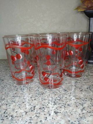 Vintage Set Of 8 Hand Painted Cherries Juice Glasses