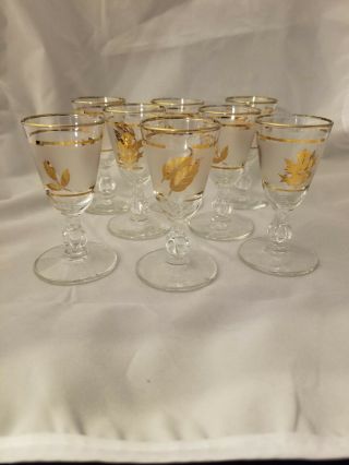 Vintage Libbey Glasses Frosted Gold Leaf Sherry/cordial Glass.  Set Of Six