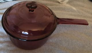 Pyrex Corning Ware Vision A Cranberry Cookware 1.  5 L Liter Saucepan Pot With Lid
