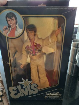 Vintage Elvis Presley 12” Doll W/ Guitar 1984 Eugene Co.  Eagle Jumpsuit