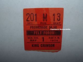 King Crimson / Robin Trower 1974 Concert Ticket Stub Felt Forum Msg Nyc Fripp