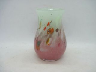 Small Vintage Monart Vasart Glass Vase - Pink And Multi Coloured