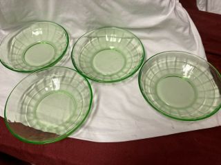 Green Block Optic Cereal Bowls Set Of 4 By Hocking Glass