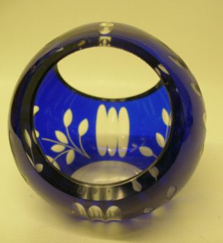 Vintage Bohemian Czech Art Glass - Cobalt Blue Cut To Clear Bowl - Ball Basket