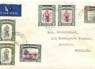 North Borneo Air Mail Cover Sabah Sandakan Overprints Gb Scotland 1948 Gv124