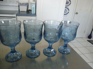 Set Of 4 Light Blue Glass 16 Oz Water Goblets 7 1/2 " Tall X 3 7/8 " Across Rim