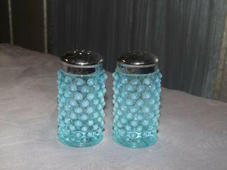 Vintage Fenton Hobnail Blue Opalescent Salt & Pepper Shakers
