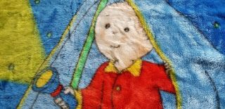 Caillou Goes Camping Fleece Blanket In a Tent Holding a Flashlight Very Rare 2