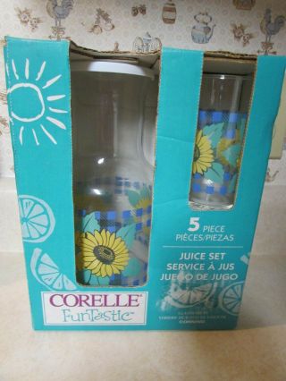 Nib Vintage 1996 Corning Corelle Funtastic 5 Piece Juice Set
