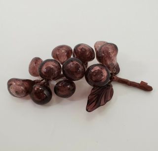 Hand Blown Art Glass Grape Cluster And Leaves Purple 8 