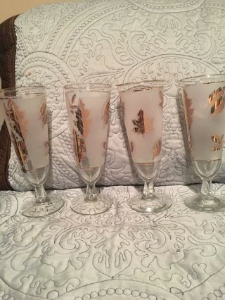 Set Of 4 Vintage Libbey Frosted Gold Leaf 8 Ounce Pilsner Glasses