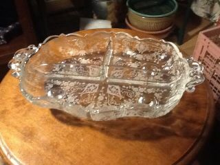 Cambridge Diane Etched 3 Part 2 Handled 4 Footed Relish 12 "