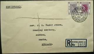 Hong Kong 27 Feb 1957 Eliz.  Ii Registered Cover From Shatin To Bordon,  England