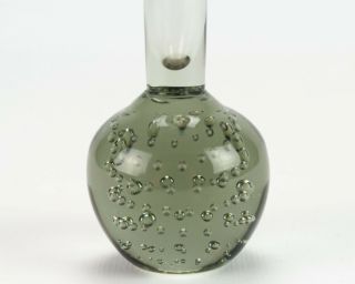 Controlled Bubble Smoke Gray Paperweight Bud Vase,  Vintage Holmegaard Glass 8 