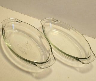 Vintage Anchor Hocking Clear Glass Baking Dish With Handles Oval 16 Oz Set Of 2