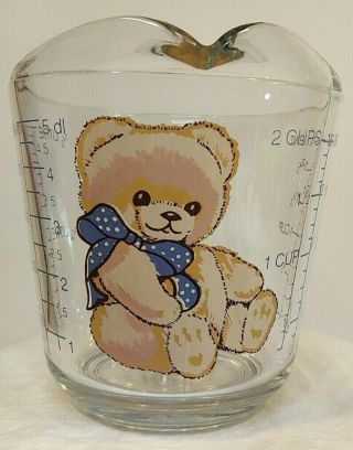 Teddy Bear W/ Blue Bow Anchor Hocking 498 2 Cup Vintage Glass Measuring Cup