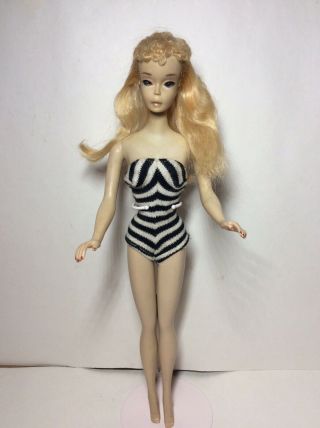 Vintage Barbie Stunning 3 Blond Ponytail W/ Brown Eyeliner In Oss
