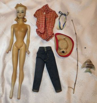 1959 Blonde Ponytail Barbie Doll Foot Tubes & Picnic 967 First 1 Japan