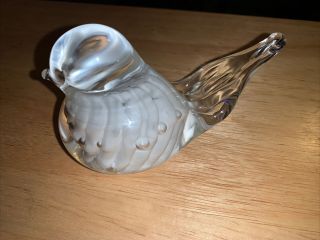 Vintage Joe St Clair Art Glass Bird Figurine Paperweight White And Clear