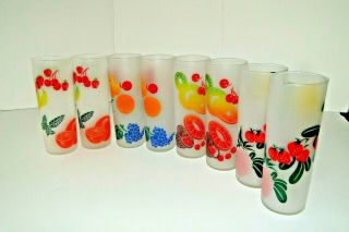 Federal Glass Co Vintage Fruit Zombie Set Of 8 Tom Collins Frosted Glasses