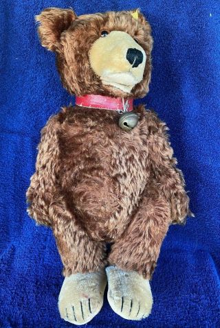 Antique / Vintage Brown Steiff Mohair Teddy Bear,  16 " W/ Button,  Tag,  And Bell