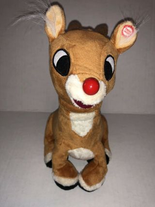 Rudolph The Red Nose Reindeer Plush Figurine 8 " Sings Lights Up Made By Gemmy