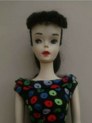 Vintage 1960s 3 Brunette Ponytail Barbie Doll & Apple Sheath Dress 2
