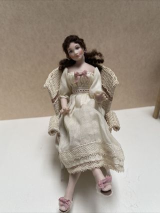 Vintage Artisan Doreen Sinnett Rare Poseable Porcelain Woman Dollhouse Doll Euc