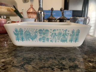 Pyrex Amish Butterprint Turquoise On White Refrigerator Dish 0503 1 - 1/2qt