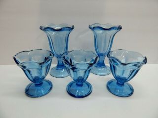 Anchor Hocking Blue Fountainware Sundae / Ice Cream / Fountain Glasses Set 6