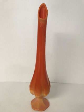 Vintage Viking Glass Epic Ribbed Column Orange Swung Slag Glass Vase 20 1/4 Tall