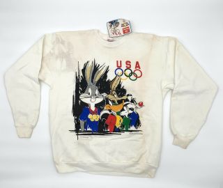 Vtg 1995 Hanes Usa Olympics Looney Tunes Crewneck Sweater Bugs Taz Daffy Xl