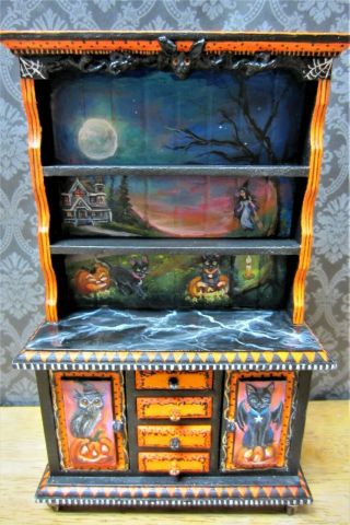 Dollhouse Miniature Hand Painted Halloween Hutch Cabinet Artisan Ooak 1:12