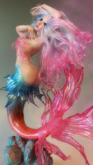 Sunrise Mermaid - Pin Up Polymer Clay Ooak Sculpture By Nicole West