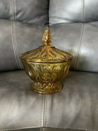 Vintage Amber Depression Glass Covered Pedestal Bowl/ Candy Dish