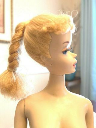 Gorgeous Vintage 3 Ponytail Barbie w/Original Face Paint,  Uncut Hair w/Braid 6