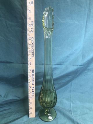 Vintage Fenton 18 1/2 " Light Green Thumbprint Footed Swung Stretch Vase