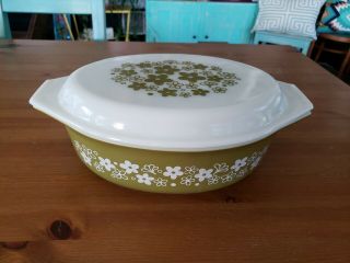 Vintage Pyrex Spring Blossom Crazy Daisy 2 1/2 Qt Oval Casserole With Lid 045