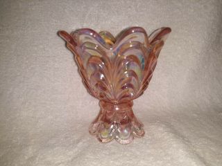 Fenton Double Ended Pink Opalescent Draped Candle Holder With Stickers