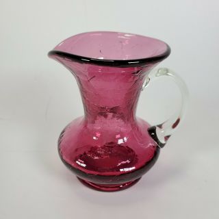 Vintage Blenko Crackle Glass Mini Pitcher 4 " Cranberry Pink