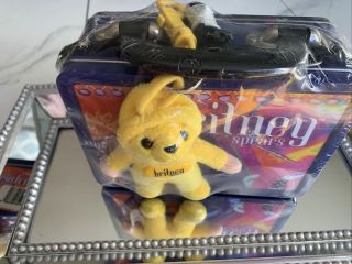 1999 Britney Spears Tin Lunch Box With Yellow Bear Key Chain And Crossbody Strap