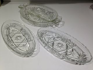Vintage Cut Glass Crystal Divided Oval Serving Dishes