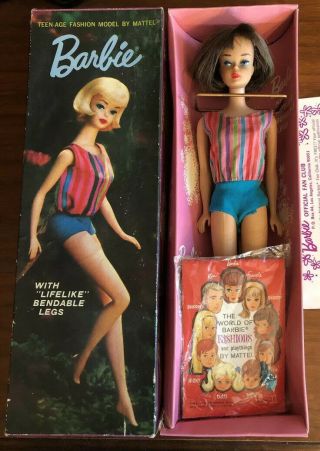 Vintage American Girl Long Hair Silver Brunette Doll W/ Box Swimsuit Stand Book