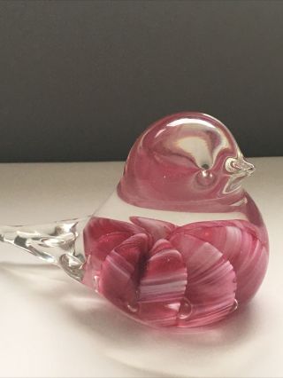 Vintage Joe St.  Clair Cheerful Pink Art Glass Chubby Bird Paperweight