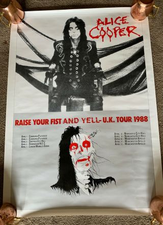Rare Vintage 1988 Alice Cooper Uk Tour Raise Your Fist And Yell Poster 35x26