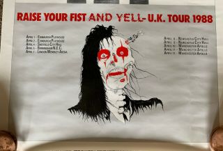 Rare Vintage 1988 Alice Cooper UK Tour Raise Your Fist And Yell Poster 35x26 2