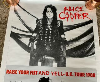 Rare Vintage 1988 Alice Cooper UK Tour Raise Your Fist And Yell Poster 35x26 3