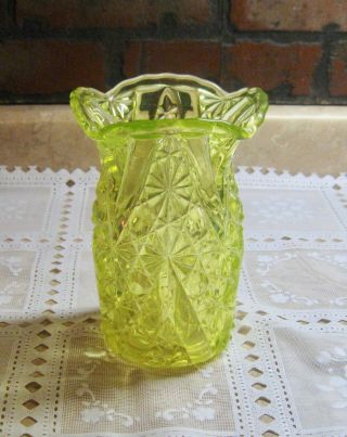 Vintage Vaseline Uranium Glass Flower Vase Glows Under Black Light