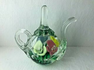 Vintage Multi - Color Art Glass Tea Pot Paperweight / Ring Holder - Joe St.  Clair